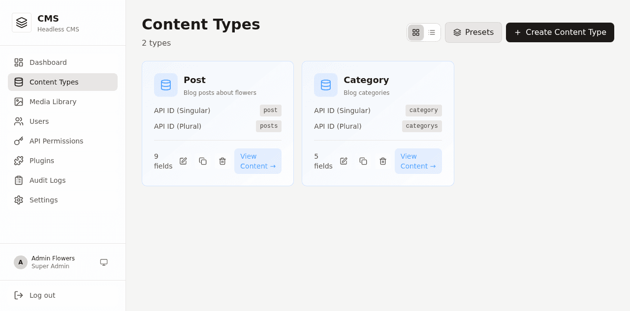 Content types list in Wolent