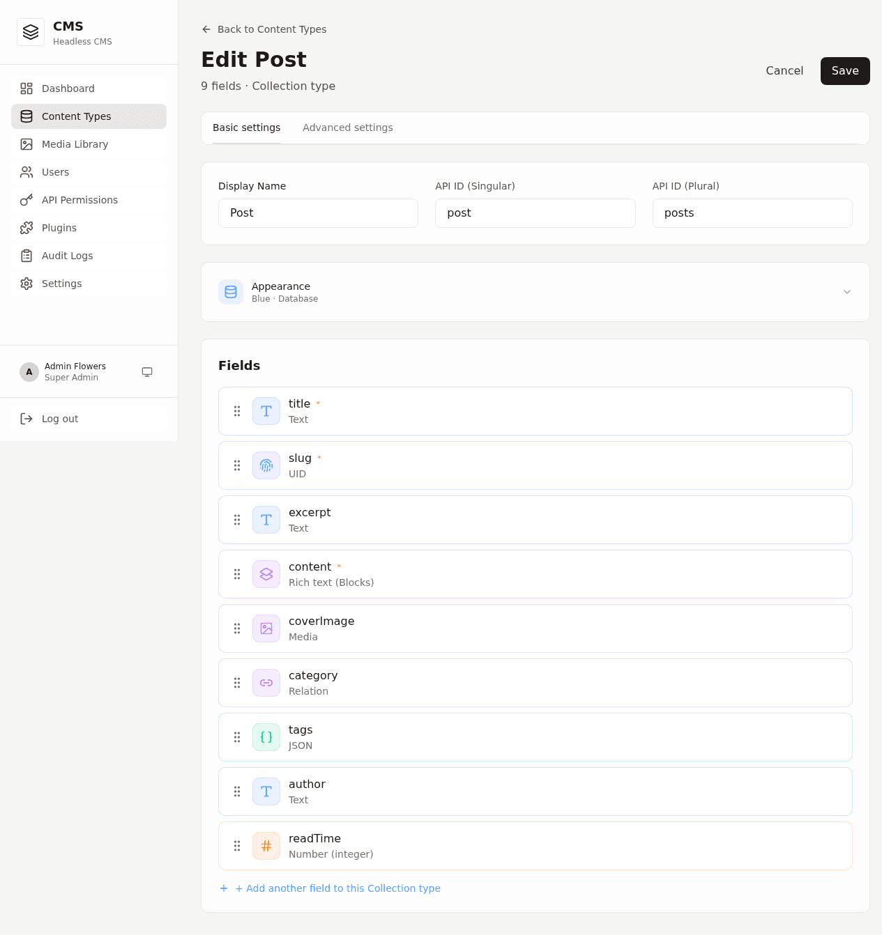 Post content type field builder